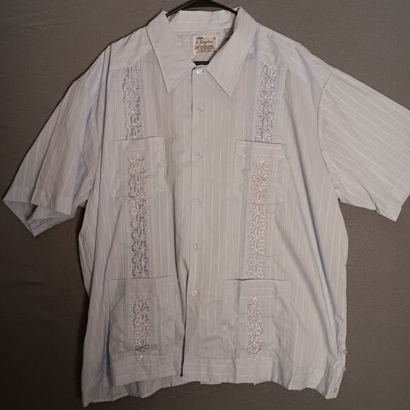 90s Genuine Guayabera Haband Cuban Style AQUA blue Embroidered Shirt XXL -NWOT - Picture 13 of 15